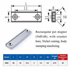 Strong Rectangular Pot Magnets with Counter Bore, 55 lbs(25 KG), Pack of 4