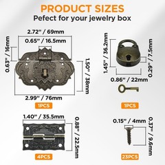 1 Set Jewelry Box Hinges Hasp Catch Lock, Retro Engraved Decorative Hardware …