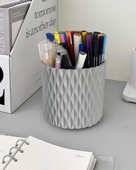 Lebenrich Rotating Pen Pencil Holder for Desk, 5 Slots Unique Grey Desk