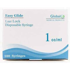 Global Medical Products – Easy Glide 1cc Luer Lock Syringe (No Needle) – QTY 100
