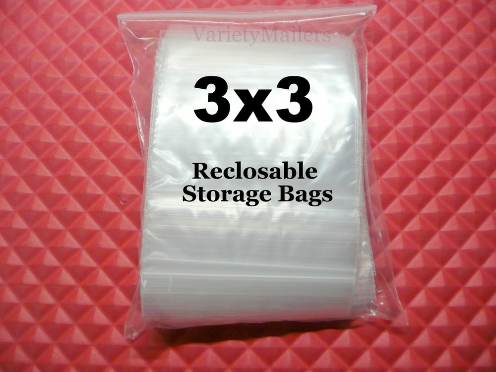100 Reclosable Seal-Top Storage Bags 3”x 3” Clear 2 Mil Baggies 3×3