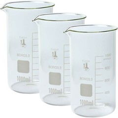 1000ml Beaker, Tall Form, 3.3 Borosilicate Glass, Single Scale (Pack of 3)
