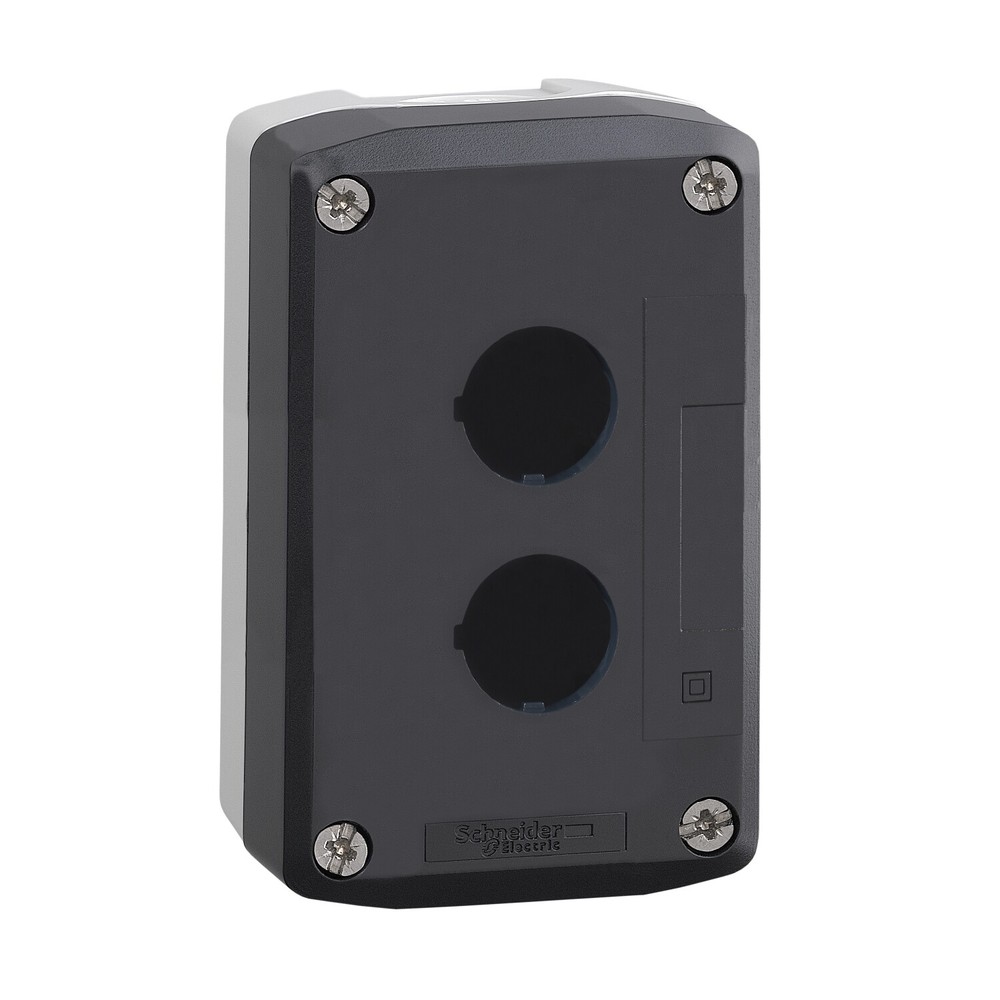 XALD02H7 Dark grey empty enclosure lid/light grey base 2 cut outs Schneider E.