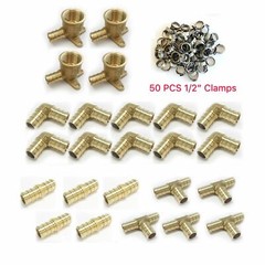 74PCS EFIELD 1/2″ Pex Barb Crimp Brass Fitting: Drop-ear,Tee Elbow Coupler,Clamp