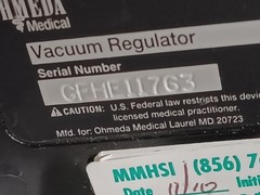 Ohmeda Medical 1224 Three Mode Continuous Suction Vacuum Regulator, 0 – 200 mmHg