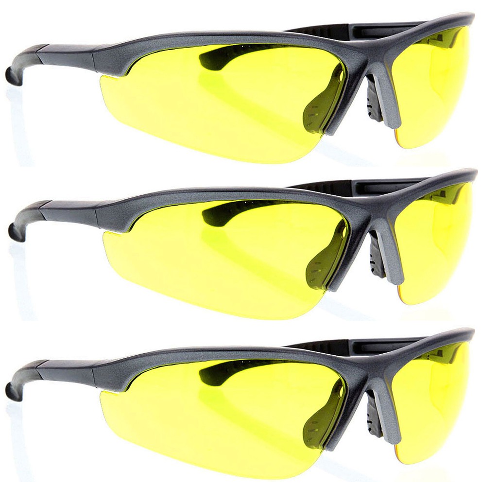 3 Pairs lot GRAY YELLOW CLEAR SAFETY GLASSES Z87+ protective eyewear wholesale