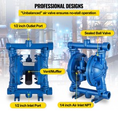 VEVOR Air-Operated Double Diaphragm Pump 1/2″ Inlet Cast iron Nitrile Diaphragm