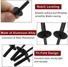 50pcs Black Aluminum Tri Fold Exploding Pop Rivets 3/16 Large Flange Large Head