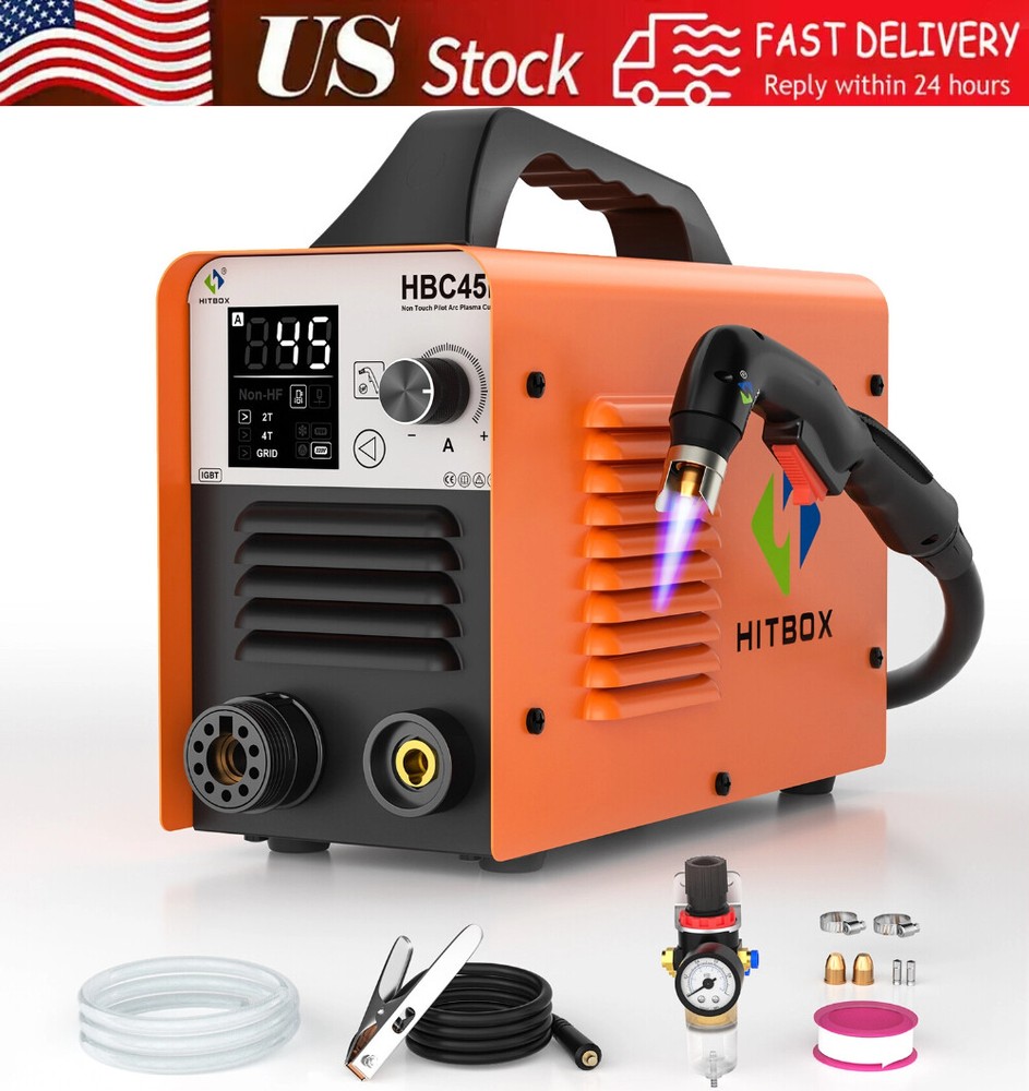 HITBOX 45A Plasma Cutter – 110/220V Non-Touch Non-HF Pilot Arc，LED Display USA
