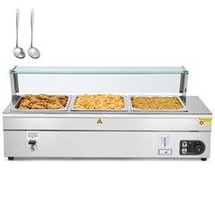 WILPREP Commercial Electric Food Warmer 1500W Buffet Bain Marie Steam Table 3Pan