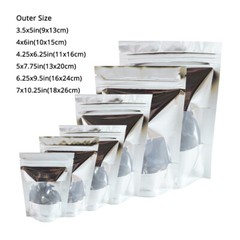 Multi-Size Silver Foil Mylar Glossy Stand Up Zip Lock Bag w/ Rectangle Window