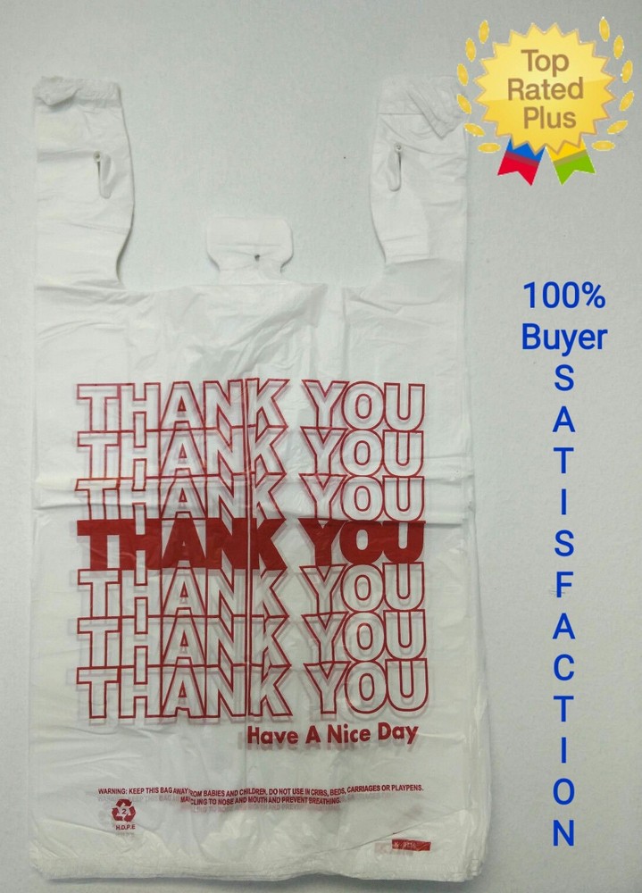 THANK YOU T-Shirt Bags 11.5″ x 6.5″ x 21″ White Plastic Shopping bag 50 – 1000