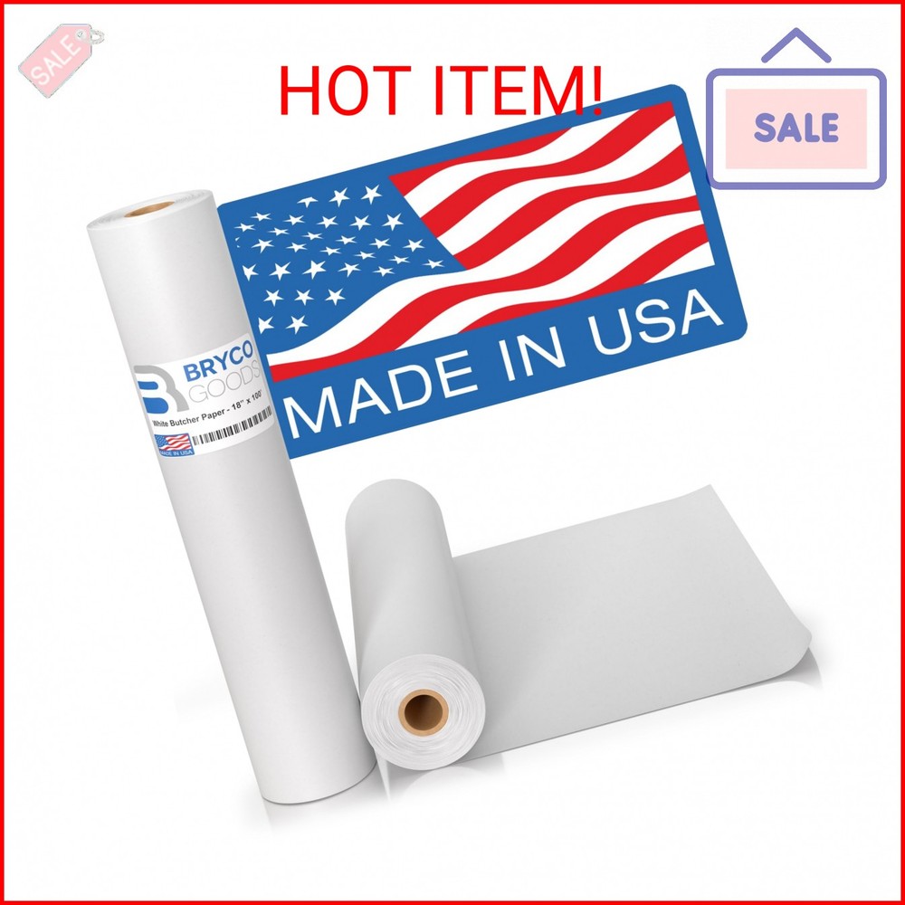 Bryco Goods White Kraft Butcher Paper Roll – 18″ x 1200” (100 ft) – Uncoated, Un