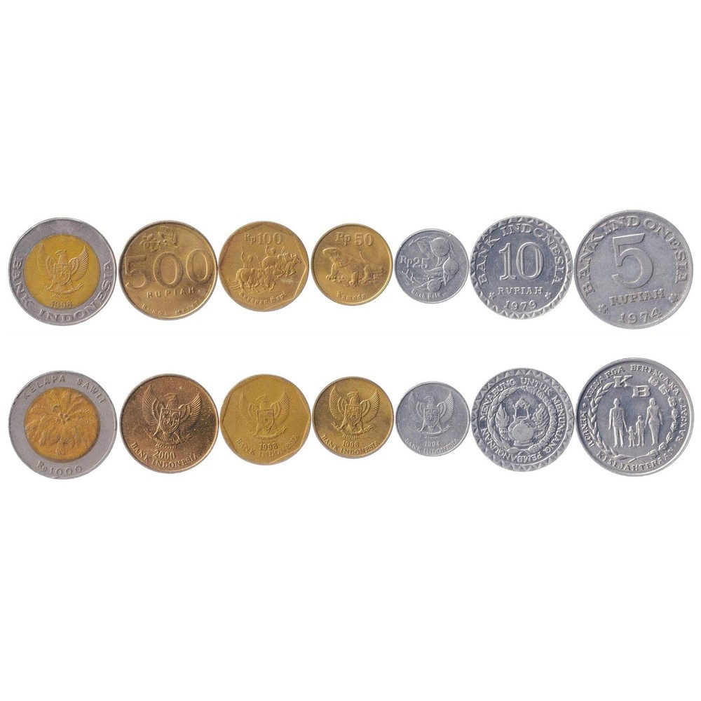 7 Coins from Indonesia | Indonesian Coin Set Collection 5 10 25 50 100 500 10…