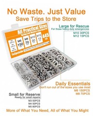 295 Pcs 304 Stainless Steel Spring Wave Washer Assortment Kit, 7 Sizes Wave Gask