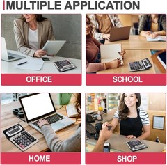Desk Calculator, Extra Large 4in LCD Display, 12 Digits, Solar & Black