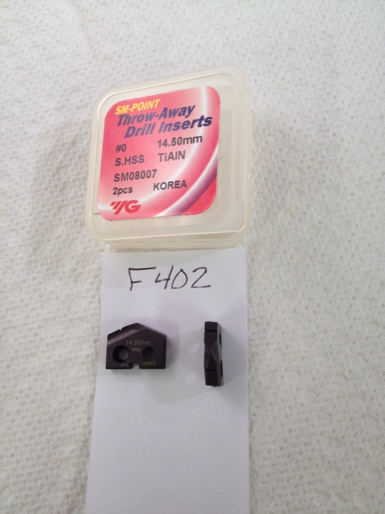 2 NEW 14.50MM YG SPADE DRILL INSERT BIT SM08007. #0 T-A S.HSS TIALN (F402)