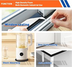 Durable 6.5FT Weatherstrip, 2×3/8in Black Adhesive Foam Tape for Home Insulation