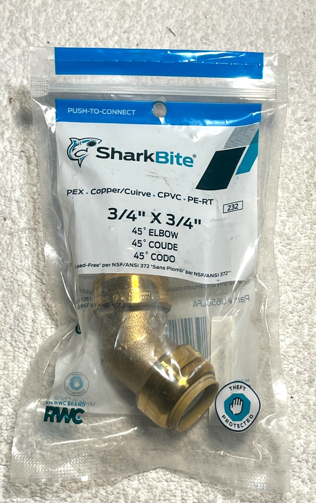 SharkBite Push to Connect 3/4 in. 3/4 in. D Brass 45 Degree Elbow UR656LFA