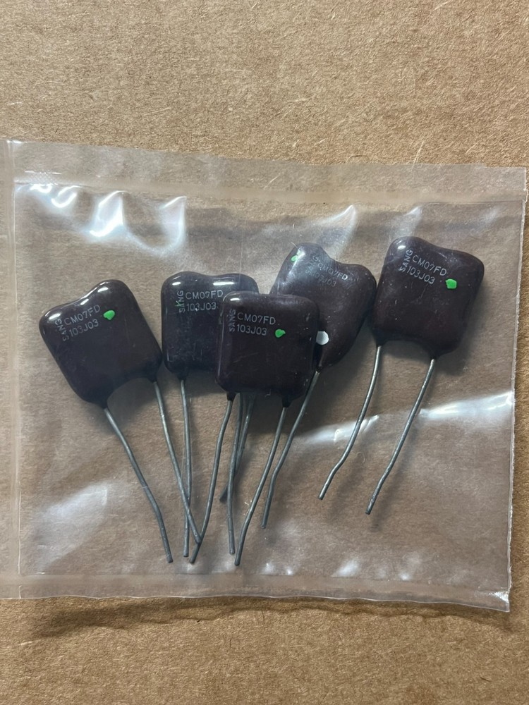 5pcs of SANG CM07FD103J03 Silver Mica Capacitor 10000pF (10nF), New.