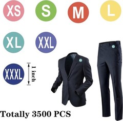 3500 PCS Clothing Size Stickers XS, S, M, L, XL, XXL, XXXL, Multi Color