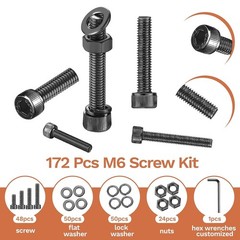 Complete 172-Pcs M6 Bolts Assortment: Black Zinc Plated Steel for Durability