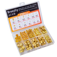 Breezliy Compression Fittings 230pcs 6 Sizes Sleeves Ferrules, Insert, Brass