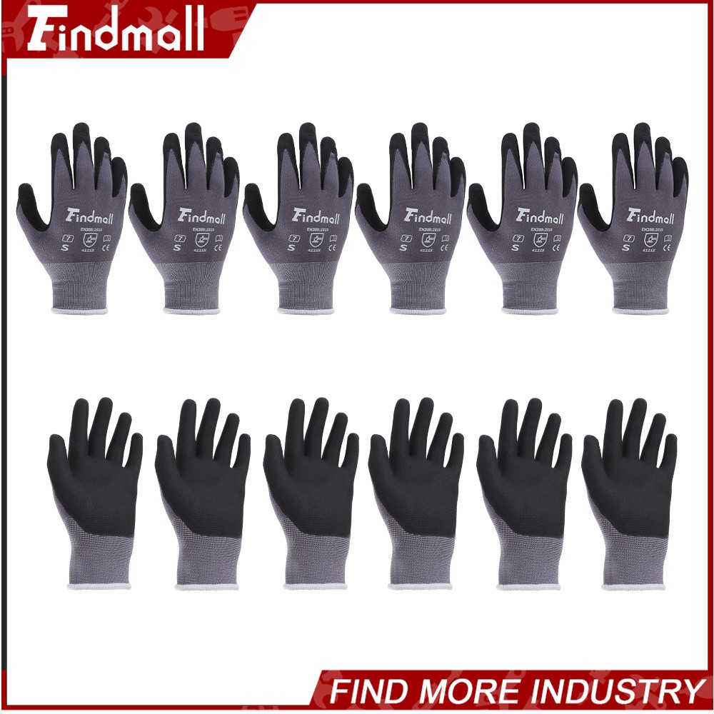 Findmall 6 Pairs S-Size Work Gloves MicroFoam Nitrile Coated Knit Nylon Gloves