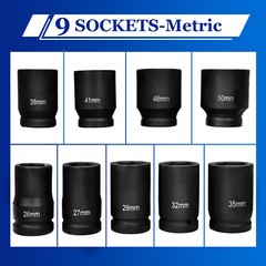 9PC 1″ ONE INCH DRIVE DR DEEP BIG SIZE AIR BLACK IMPACT SOCKET WRENCH TOOL SET