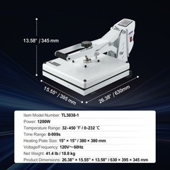 VEVOR Heat Press Machine 15x15inch T-shirt Sublimation Transfer Printer Crafts