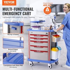 5-Tier Equipment Cart 400lb Load Capacity with Drawers and Refuse Bins Blue