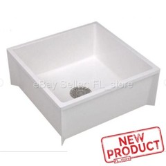 Floor Mount Mop Sink Service Basin 24 x 24 x 10″ Single Bowl Center Drain White