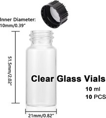 10Pack 10Ml Clear Glass Vials with Screw Caps Small Liquid Sample Vial LeakProof