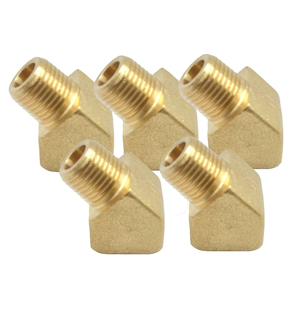 5pcs 1/8″ NPT Female x 1/8″ NPT Male 45 Degree Barstock Street Elbow Brass Pi…