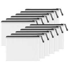 Black 12 Packs 9.2×12.5 Inch Extra Large WaterResistant Plastic Mesh Zip Pouch
