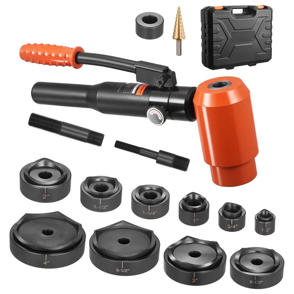 Uimoso Hydraulic Knockout Punch Set, 15 Ton, 1/2″ to 4″ with 10 Dies