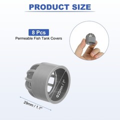 1 Inch (25mm) Fish Cover Permeable Cap 8Pcs, PVC Aquarium Guard Gray