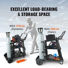 Welding Cart 3-Tier 400 LBS Welder Welding Cart with 360° Swivel Wheels