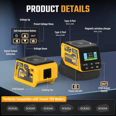 300W Power Regulator Compatible with Dewalt 20V Battery, 2-30V DC Adjustable