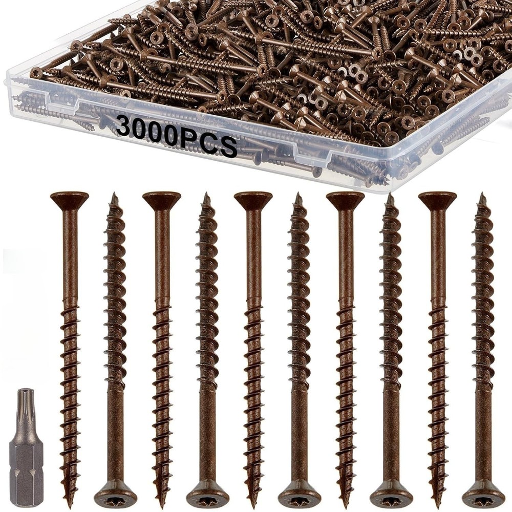 Blulu 3000 Pcs Deck Screw 2.5 Inch, # 8 x 2-1/2” Wood Screw Set, Brown Deck …