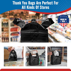 1000 Count Black Plastic Grocery Bags 12″ x 6.5″ x 21″, T-shirt, Trash, Take Out