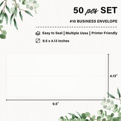 50 Pack #10 Business Envelopes Self Seal White 4 1/8 x 9 1/2 Inches for Mailing