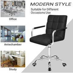 Mid Back PU Leather Office Chair Adjustable Swivel Desk Chair with Arms