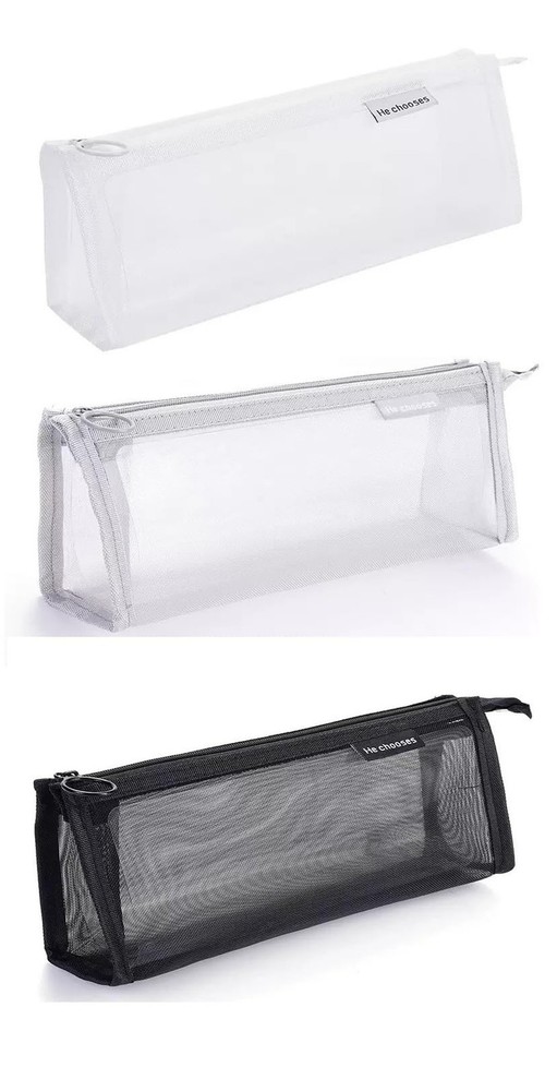 3Pcs Mesh Makeup Brush Bag, Nylon Mesh Zipper Pouch Bags Portable Clear Makeu…