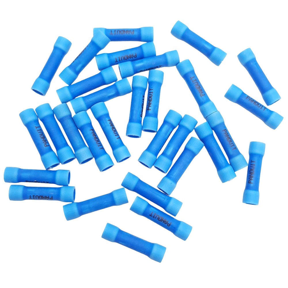 Lot of 30 Panduit Butt Splice Connector Blue, Vinyl, 1.04in, 14AWG – 16AWG