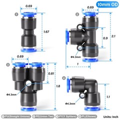 Pneumatic Push to Connect Fittings 20 PCS Kit 10mm OD Splitters Elbows