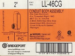 Bridgeport LB LL LR 46CG 2″ Rigid Conduit Body with Cover and Gasket Aluminum