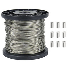 328FT 1/16 Wire Rope Stainless Steel Aircraft Cable with 120pcs Aluminum Sleeves