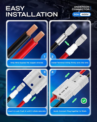 Anderson Connector 50A 600V Battery Quick Connect/Disconnect for 6-12 AWG Cables