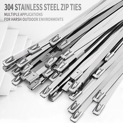 100pcs 304 Stainless Steel Metal Zip Ties Heavy Duty Self-Locking Cable Ties